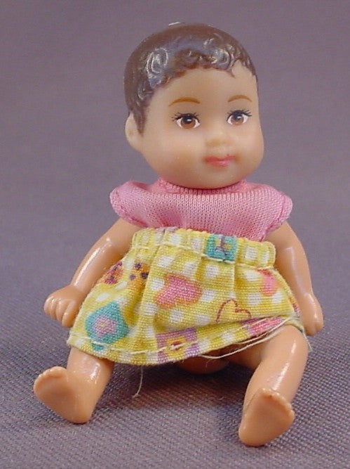 Barbie Baby Krissy Doll With The Original Outfit, Brown Hair, Brown Eyes Variation, 2 3/4 Inches Tall, Hispanic, 1990 Mattel, Vintage