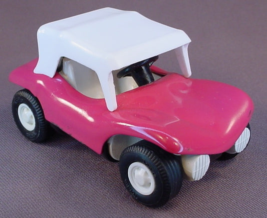 Tonka Vintage Dune Buggy #55340, Pressed Steel Or Metal, Hot Pink With A White Roof & Interior, 3 1/4 Inches Long. Has Some Paint Marks Or Bubbling On The Rear