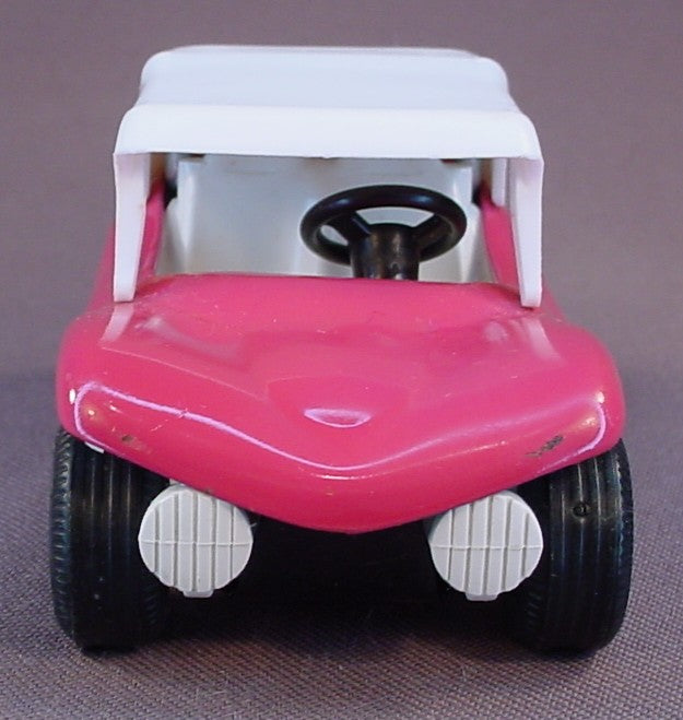 Tonka Vintage Dune Buggy #55340, Pressed Steel Or Metal, Hot Pink With A White Roof & Interior, 3 1/4 Inches Long. Has Some Paint Marks Or Bubbling On The Rear