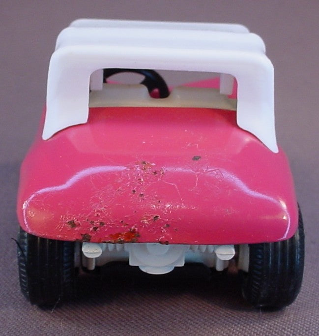 Tonka Vintage Dune Buggy #55340, Pressed Steel Or Metal, Hot Pink With A White Roof & Interior, 3 1/4 Inches Long. Has Some Paint Marks Or Bubbling On The Rear