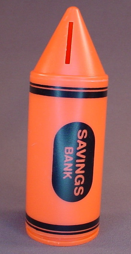 Orange Crayon Shaped Savings Bank With A Removable Bottom, 6 Inches Tall, Has A Coin Slot