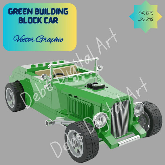 Green Vintage Building Block Style Convertible Car Clipart, Svg Png Eps Jpg, Transparent 300 DPI Digital Download