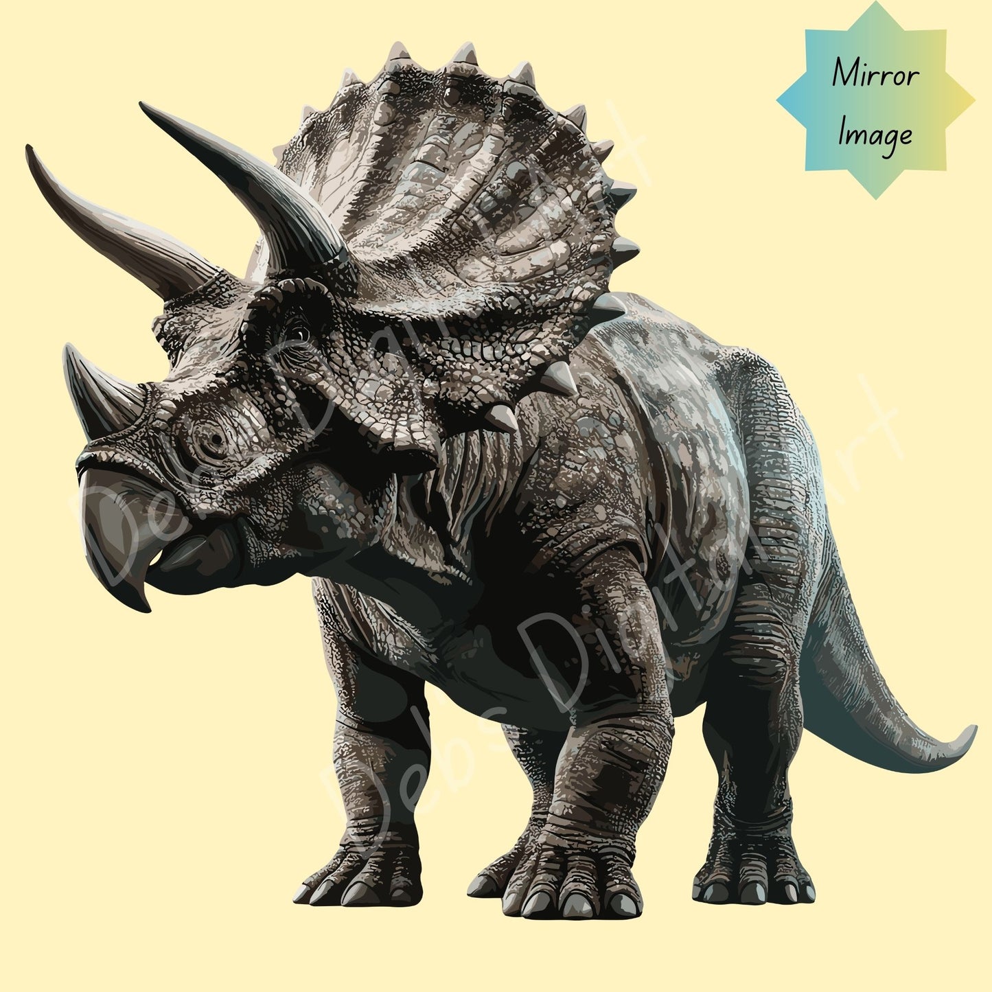 Gray Green Triceratops Dinosaur Clipart, Forward Facing Adult Dino Illustration, SVG PNG EPS JPG, 300 DPI Transparent Background