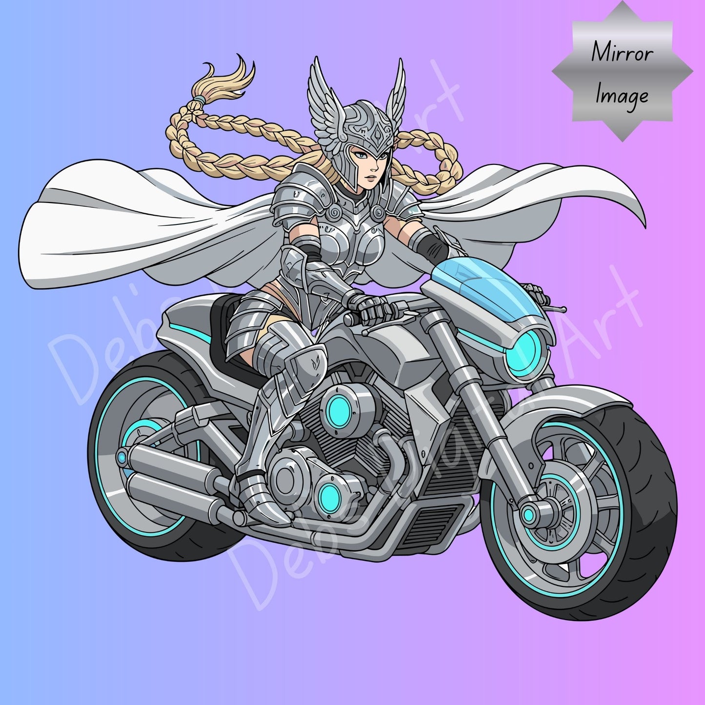 Valkyrie Motorcycle Clipart, Norse Viking Warrior on Bike, Fantasy Rider Illustration, SVG PNG EPS JPG 300 DPI Transparent Background