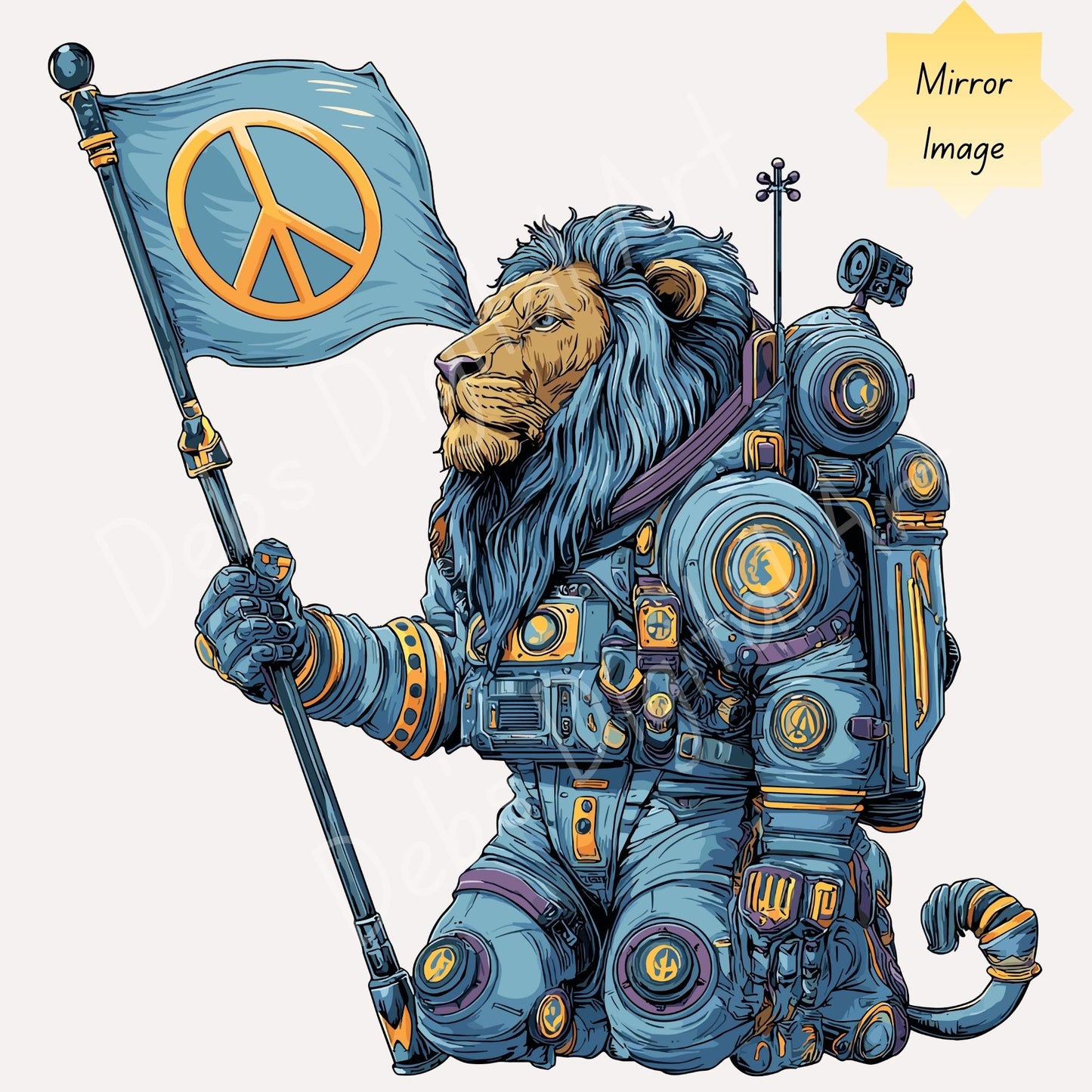 Astronaut Lion Clipart Blue Mane Space Suit Peace Flag (SVG PNG EPS JPG)