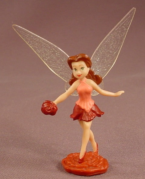 Disney Fairies Rosetta Fairy Holding A Rose PVC Figure On A Base, 3 Inches Tall, 2010 Jakks