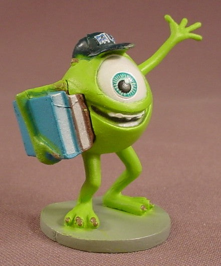 Disney Monsters Inc University Mike Wazowski Holding Books & Wearing An MU Hat PVC Figure, Scare Student