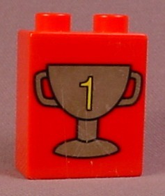 Lego Duplo 4066 Red 1X2X2 Brick With Gold Trophy Cup With #1 Patter