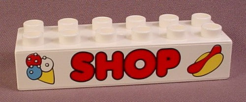 Lego Duplo 2300 White 2X6 Brick With Red Ice Cream & Hot Dog Shop P