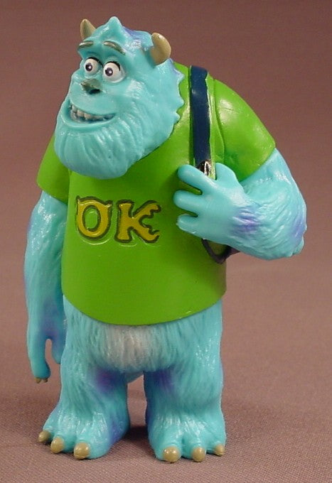 Disney Monsters Inc University Sully Wearing A Green OK Fraternity Shirt & Carrying A Blue Backpack PVC Figure