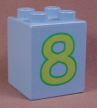 Lego Duplo 31110 Light Blue 2X2X2 Brick With Large Green #8 Pattern