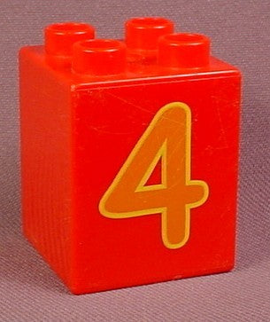 Lego Duplo 31110 Red 2X2X2 Brick With Large Orange #4 Pattern