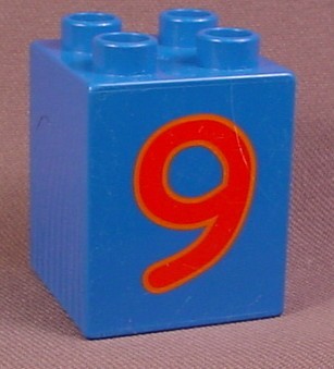 Lego Duplo 31110 Blue 2X2X2 Brick With Large Red #9 Pattern