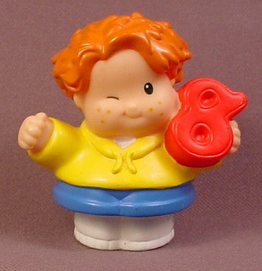 Fisher Price Little People 2005 Red Haired Boy Holding A Red #8, K2