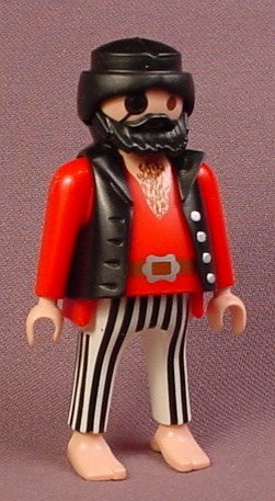 Playmobil Pirate Figure Red Shirt Black Vest Striped Pants