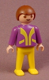 Playmobil Male Boy Child Figure With A Purple And Yellow Shirt