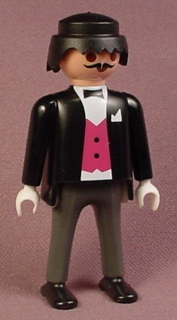 Playmobil Male Magician Figure Tuxedo Red Vest Black Handlebar