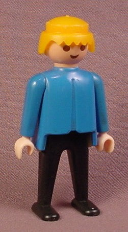 Playmobil Male Figure, Classic Style, Blue Clothes, Black Legs