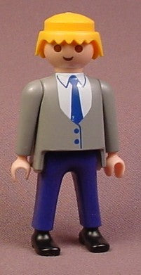 Playmobil Adult Male Station Master Figure Gray Suit Jacket, Dark B