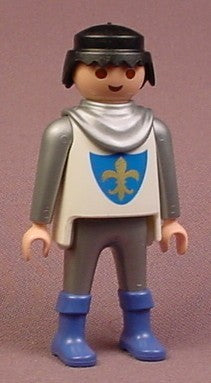 Playmobil Adult Male Blue Knight Figure With Silver Gray Arms