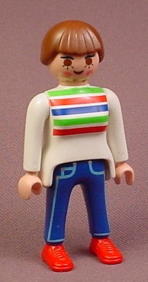 Playmobil Adult Female Figure In A White Long Shirt With Stripes