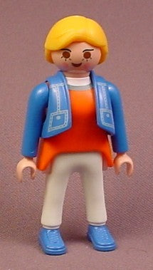 Playmobil Adult Female Figure In A Blue Denim Vest & White Pants