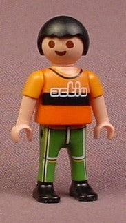 Playmobil Male Boy Child Figure In An Orange & Black T-Shirt