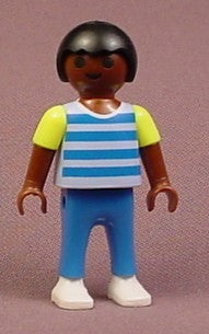 Playmobil African American Male Boy Child Figure, Black Hair, Blue