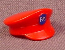 Playmobil Red Peaked Uniform Cap Or Hat With A Blue PM Logo