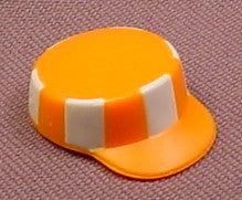 Playmobil Orange Cap Or Hat With White Stripes & Low Straight Sides