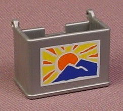 Playmobil Silver Gray Rectangular Box With Sun & Mountains Pattern