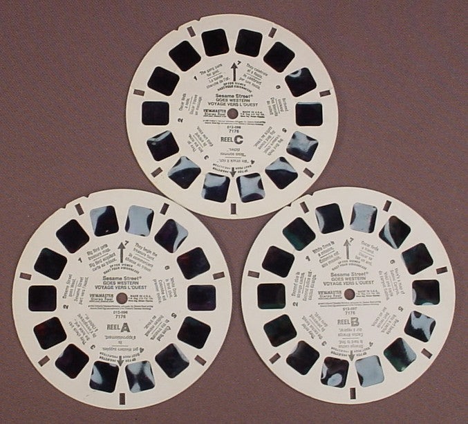 View-Master Set Of 3 Reels, Sesame Street Goes Western, 7176, 012-096, 012-097, 012-098, 1988 Jim Henson