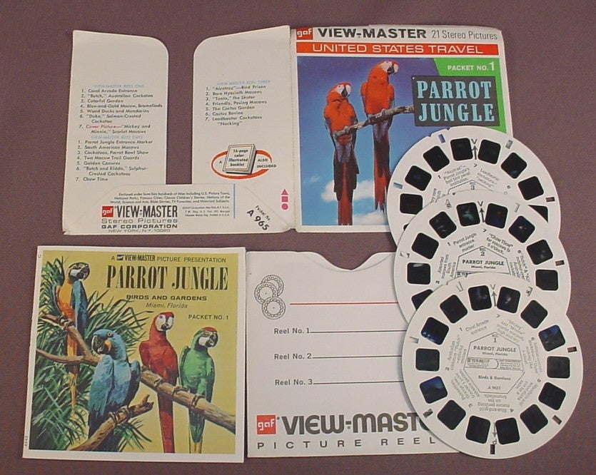 View-Master Set Of 3 Reels, Parrot Jungle, Miami Florida, U.S. Travel Birds And Garden, A 965, A965