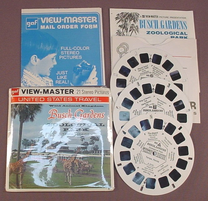 View-Master Set Of 3 Reels, Busch Gardens Zoological Park, Tampa Florida, A 979, A979, With The Packet Sleeve & Booklet