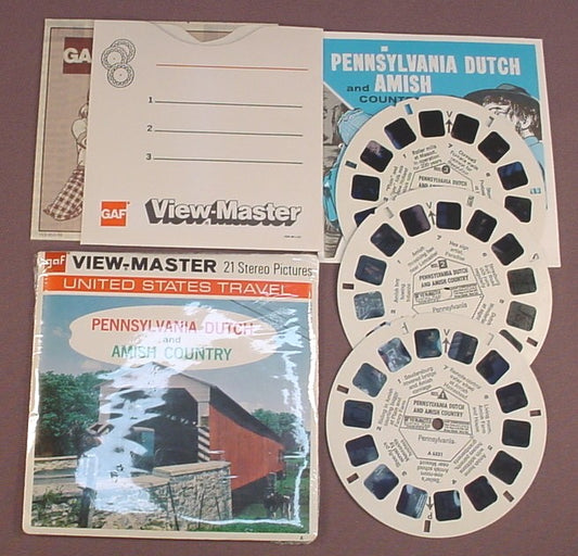 View-Master Set Of 3 Reels, Pennsylvania Dutch And Amish Country, U.S. Travel, A 633, A633, With The Packet Sleeve Booklet & Mail Order Form