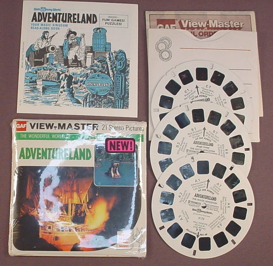 View-Master Set Of 3 Reels, Walt Disney World Adventureland, The Wonderful World Of, H 23, H23, With The Packet Sleeve Booklet & Mail Order Form
