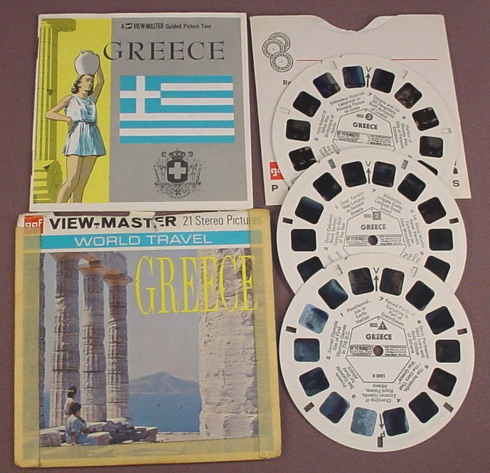 View-Master Set Of 3 Reels, Greece, World Travel, B 205, B205, With The Incomplete & Taped Packet, Booklet & Sleeve, GAF