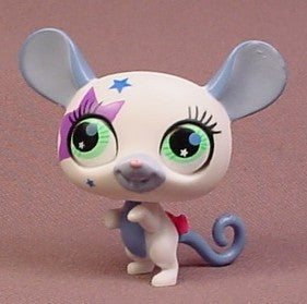 Littlest Pet Shop #2684 White Mouse With Green Eyes, Blue Ears & Ta