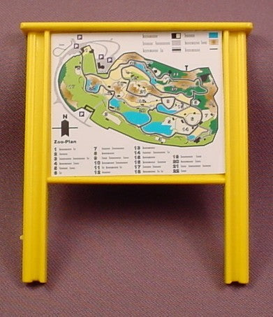 Playmobil Yellow Zoo Display Sign With A Map On One Side