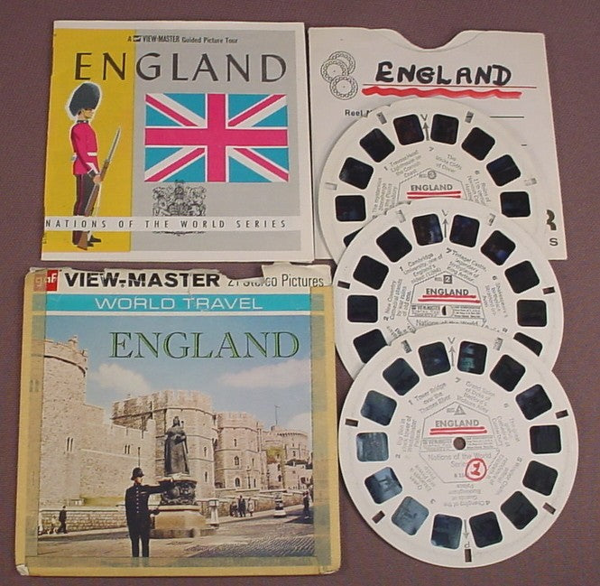 View-Master Set Of 3 Reels, England, World Travel, B 156, B156, With An Incomplete & Taped Packet, Booklet, Sleeve