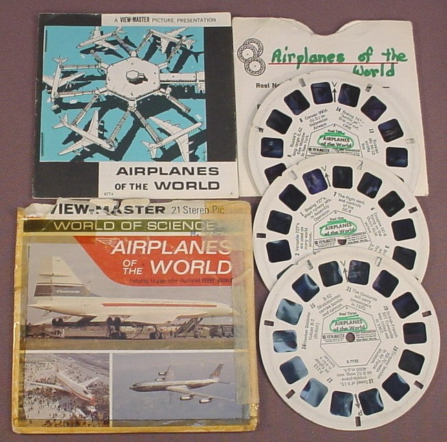 View-Master Set Of 3 Reels, Airplanes Of The World, B 773, B773, With An Incomplete & Taped Packet, Stapled Booklet