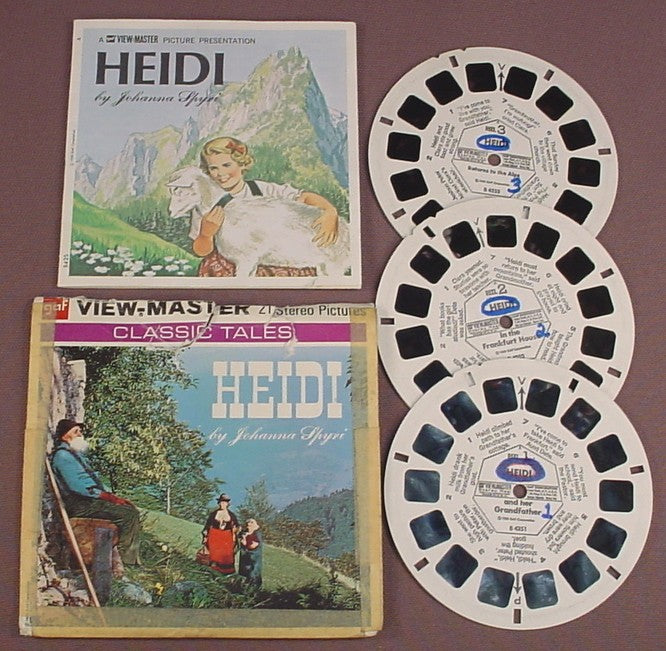View-Master Set Of 3 Reels, Heidi, Classic Tales, B 425, B425, With An Incomplete & Taped Packet, Booklet, 1958 GAF