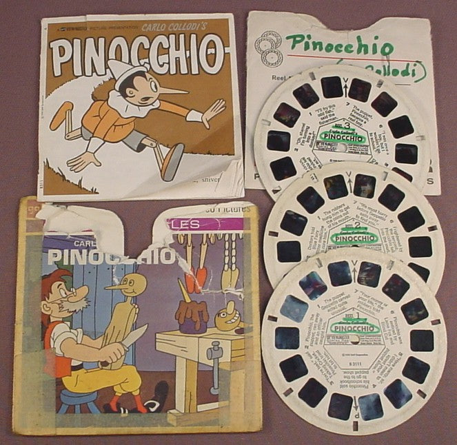 View-Master Set Of 3 Reels, Pinocchio, Classic Tales, B 311, B311, With An Incomplete & Taped Packet, Booklet, Sleeve, 1959