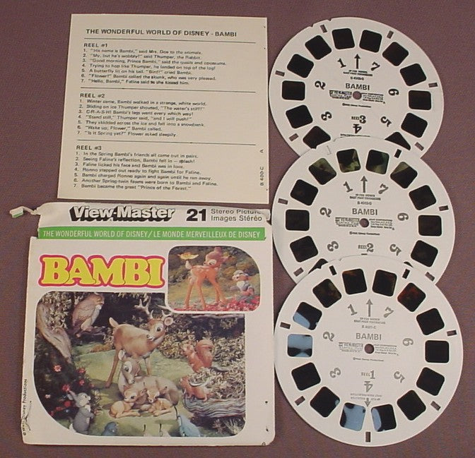 View-Master Set Of 3 Reels, Wonderful World Of Disney Bambi, B 400-C, B400-C, With The Packet & Insert, GAF