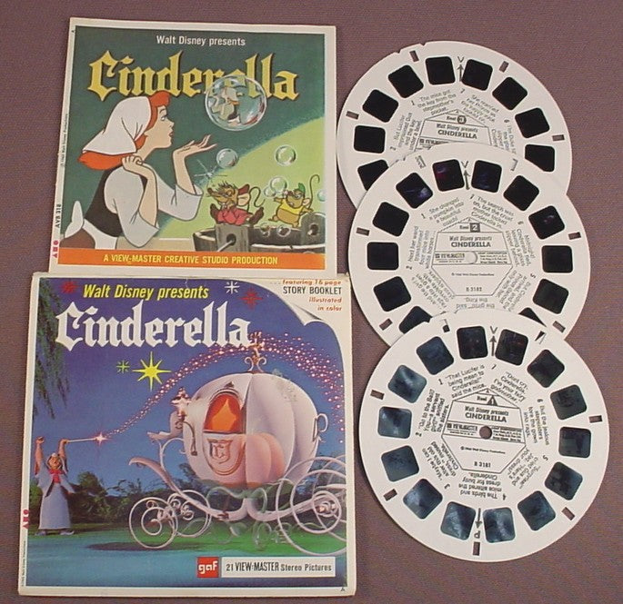 View-Master Set Of 3 Reels, Walt Disney Presents Cinderella, B 318, B318,With The Packet (No Top Flap) & Booklet, 1965