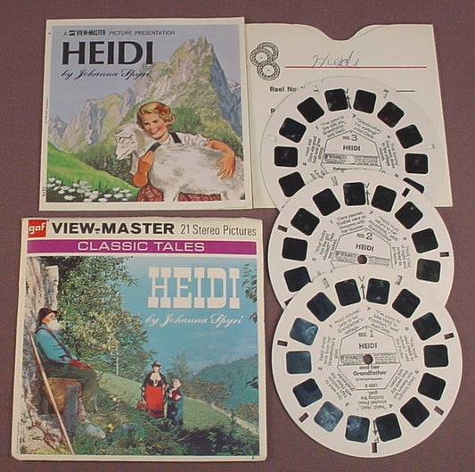 View-Master Set Of 3 Reels, Classic Tales Heidi, B 425, B425, With The Packet, Booklet, Sleeve, 1958 GAF