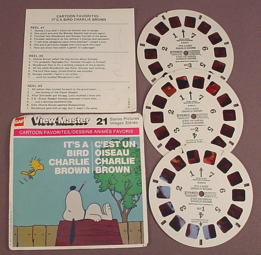 View-Master Set Of 3 Reels, It's A Bird Charlie Brown, Cartoon Favorites, B 556-C, B556-C, With The Packet (No Top Flap) & Insert, 1973