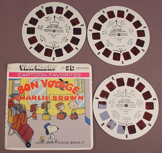 View-Master Set Of 3 Reels, Bon Voyage Charlie Brown, L 2, L2, 002-358 002-359 002-360, With The Packet, 1971 1980