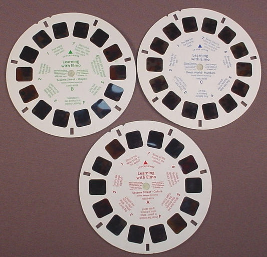 View-Master Set Of 3 Reels, Sesame St Colors, Learning With Elmo, 73652-6019 73652-6029 73652-6039, 2002 Mattel, Fisher Price