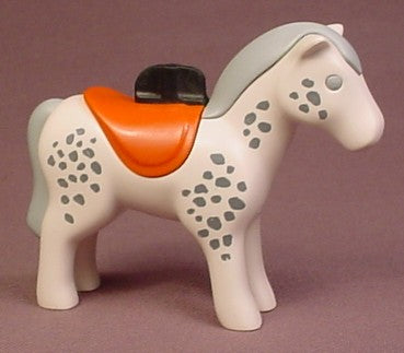 Playmobil 123 White & Dapple Gray Horse With Brown Saddle Animal